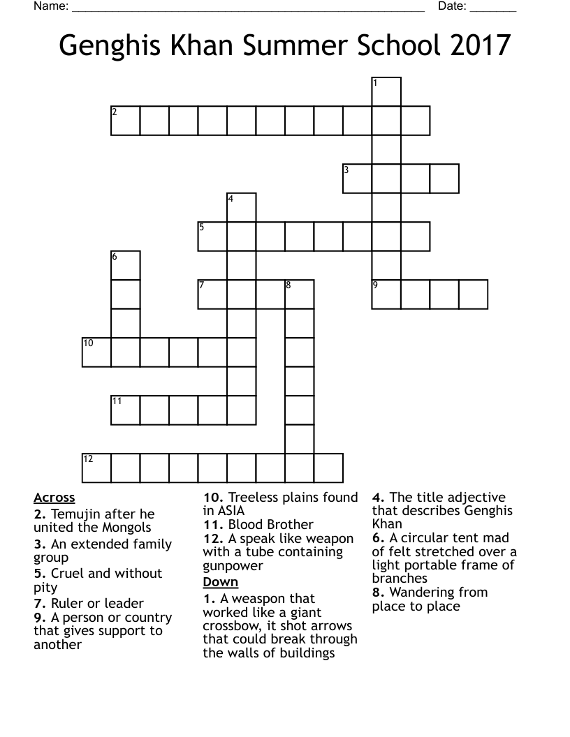 Genghis Khan Summer School 2017 Crossword