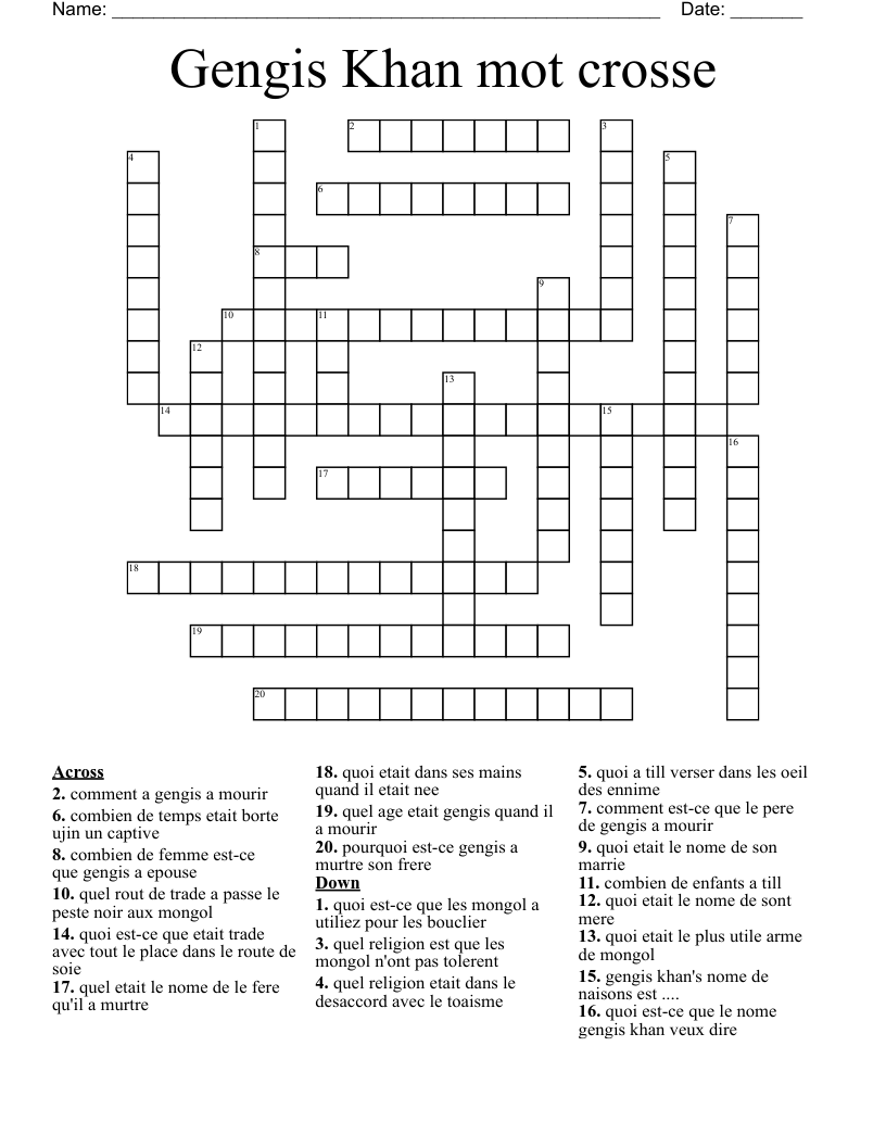 Gengis Khan mot crosse Crossword