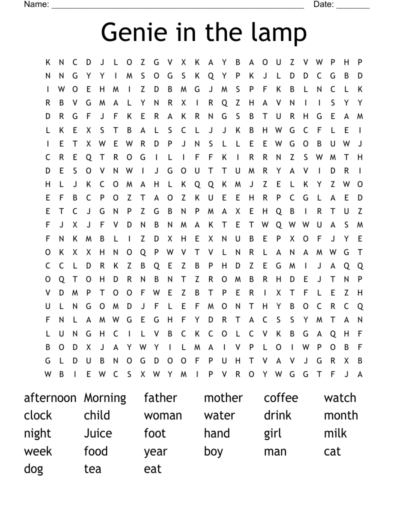 Genie in the lamp Word Search