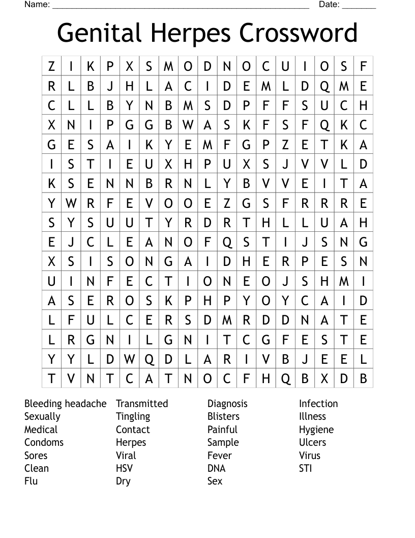 Genital Herpes Crossword  Word Search