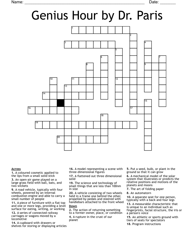 Genius Hour by Dr. Paris Crossword