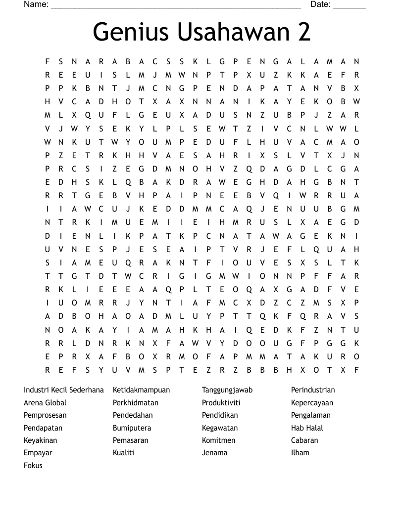 Genius Usahawan 2 Word Search