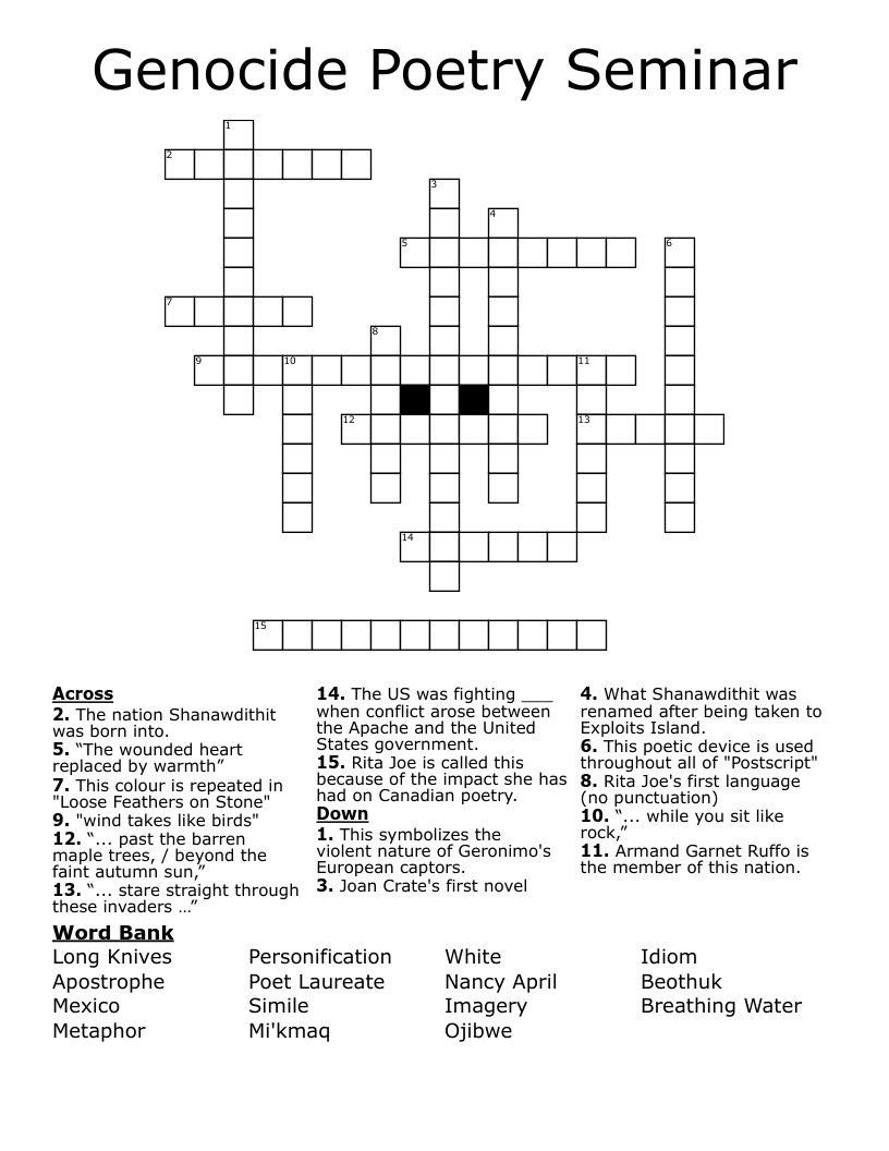Genocide Poetry Seminar Crossword