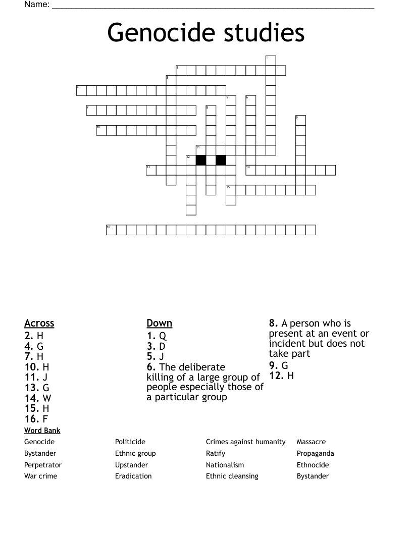 Genocide studies Crossword