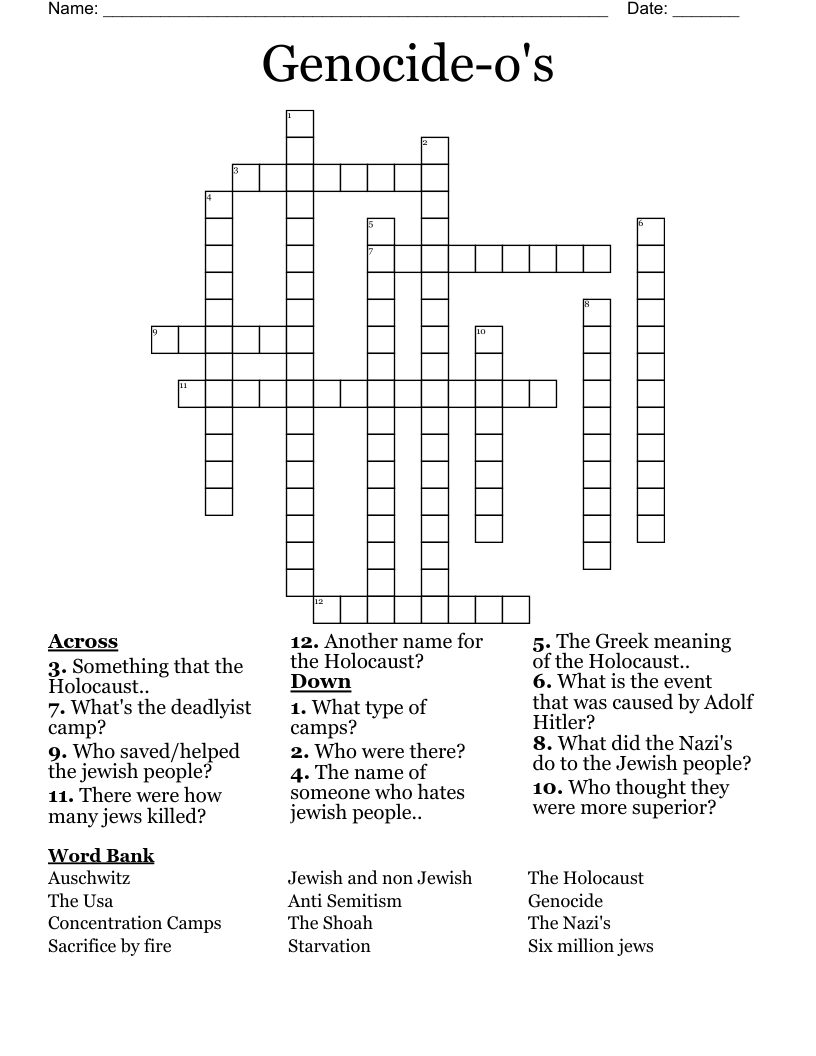 Genocide-o's Crossword