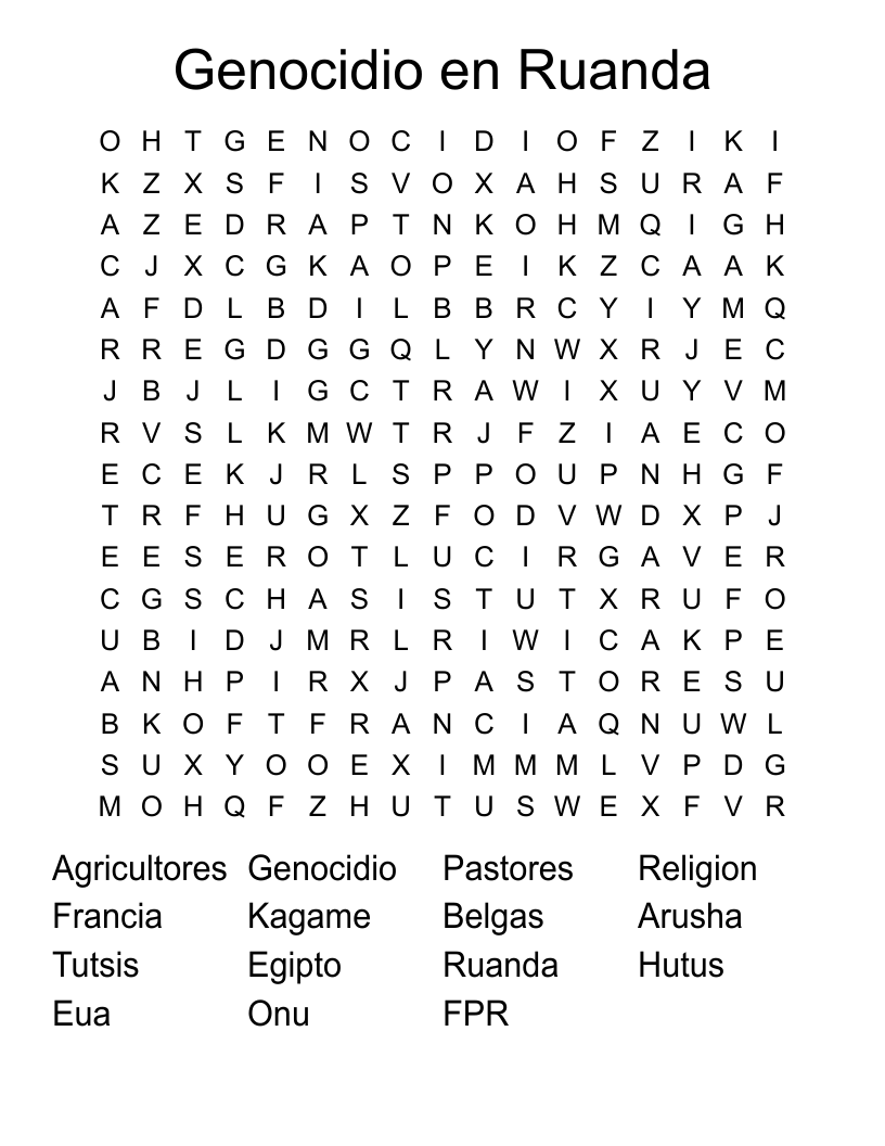 Genocidio en Ruanda Word Search