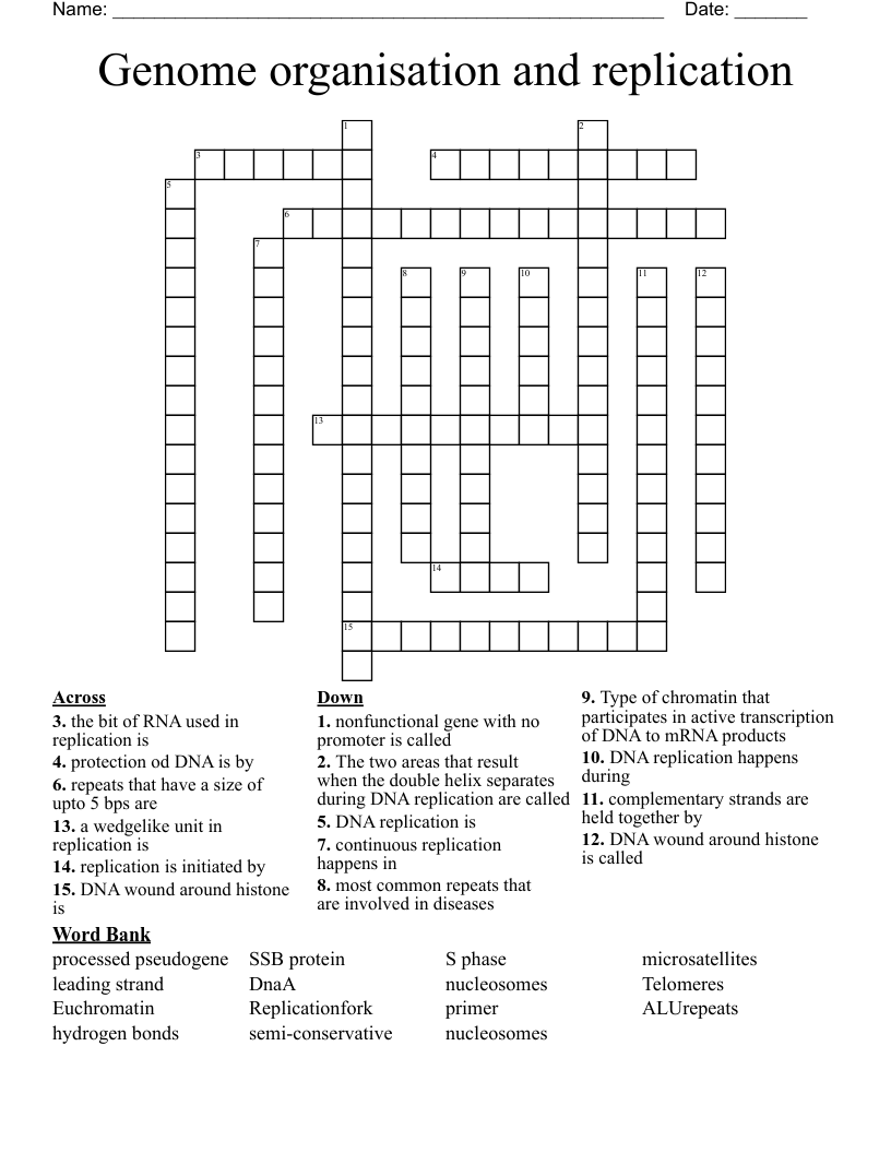 Genome organisation and replication  Crossword