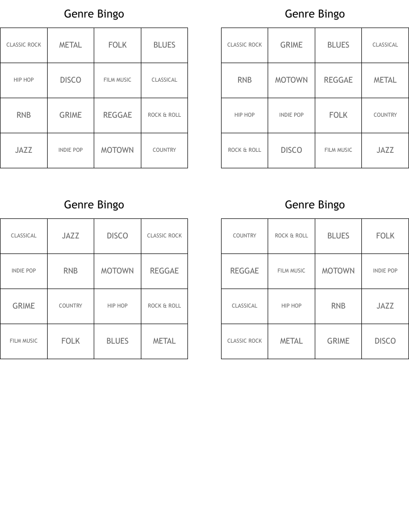 Genre Bingo