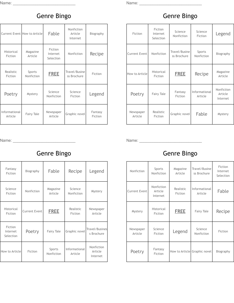 Genre Bingo