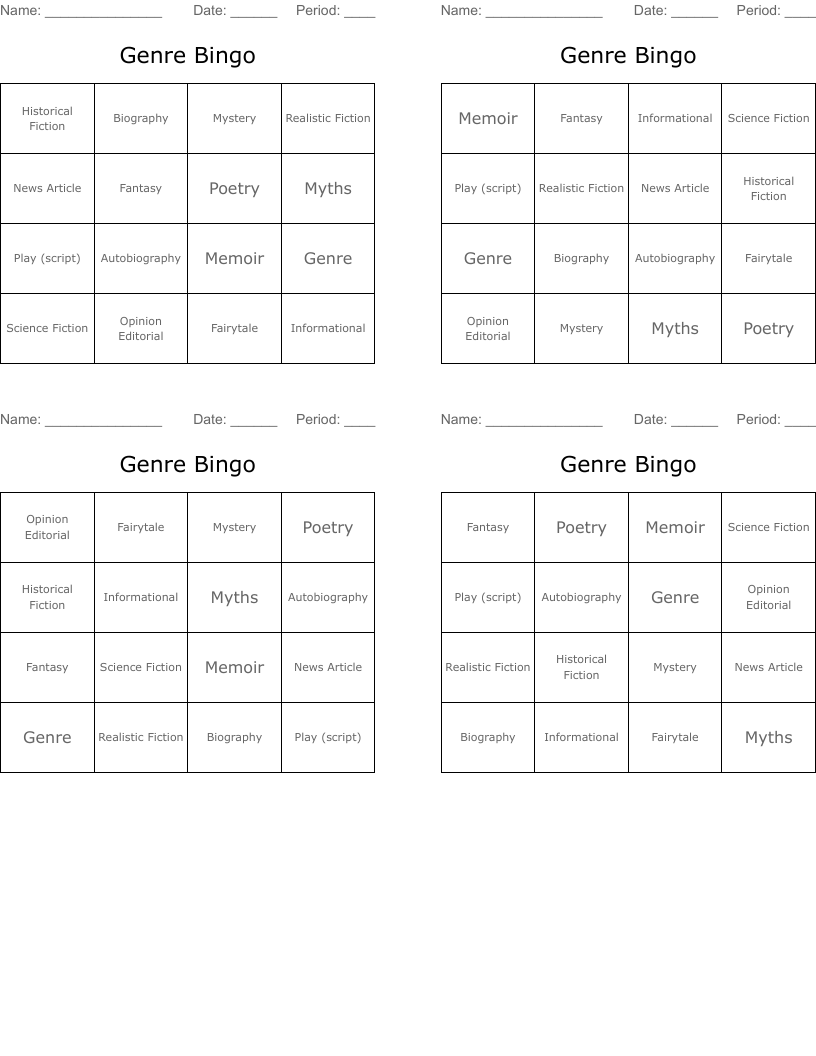 Genre Bingo