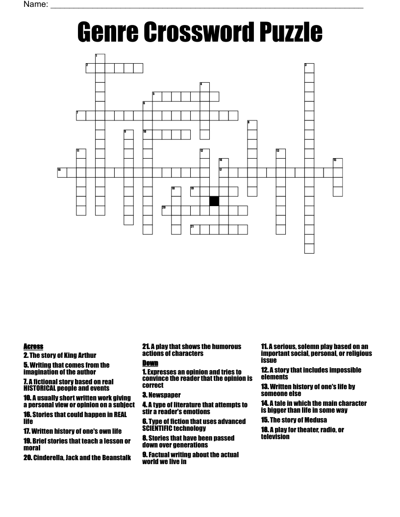 Genre Crossword Puzzle