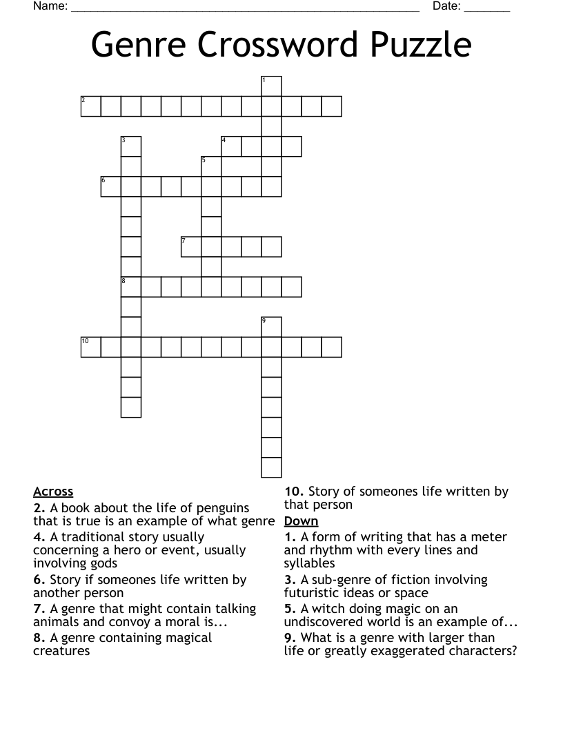 Genre Crossword Puzzle