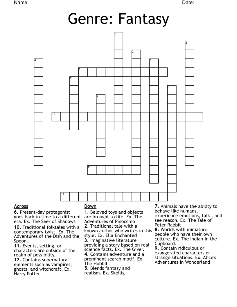 Genre: Fantasy Crossword