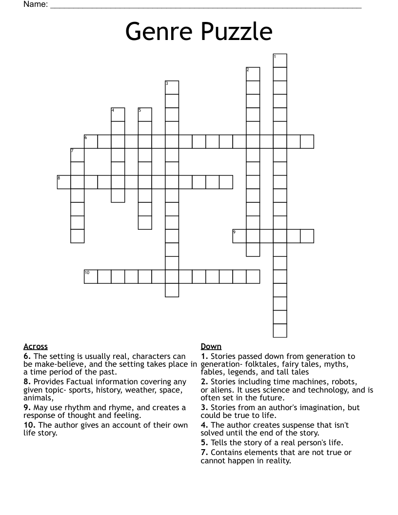 Genre Puzzle Crossword