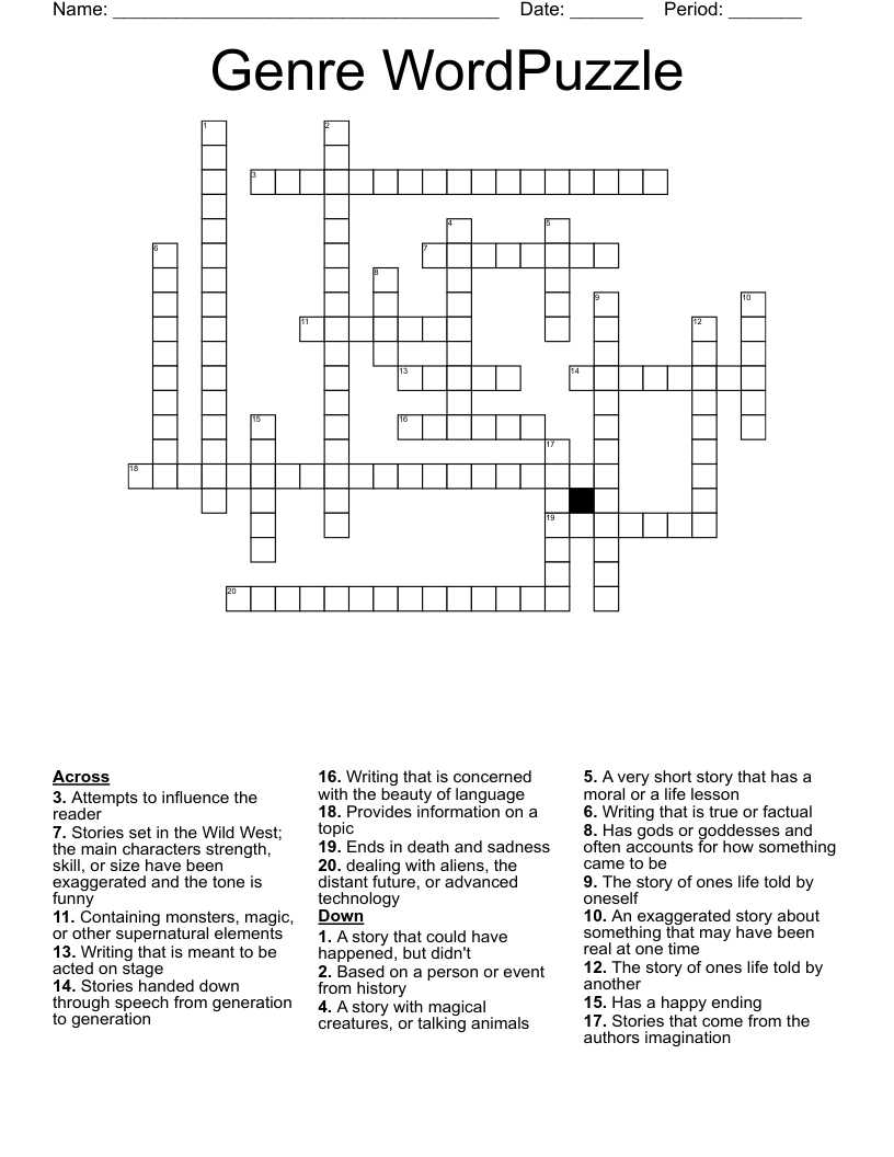 Genre WordPuzzle Crossword