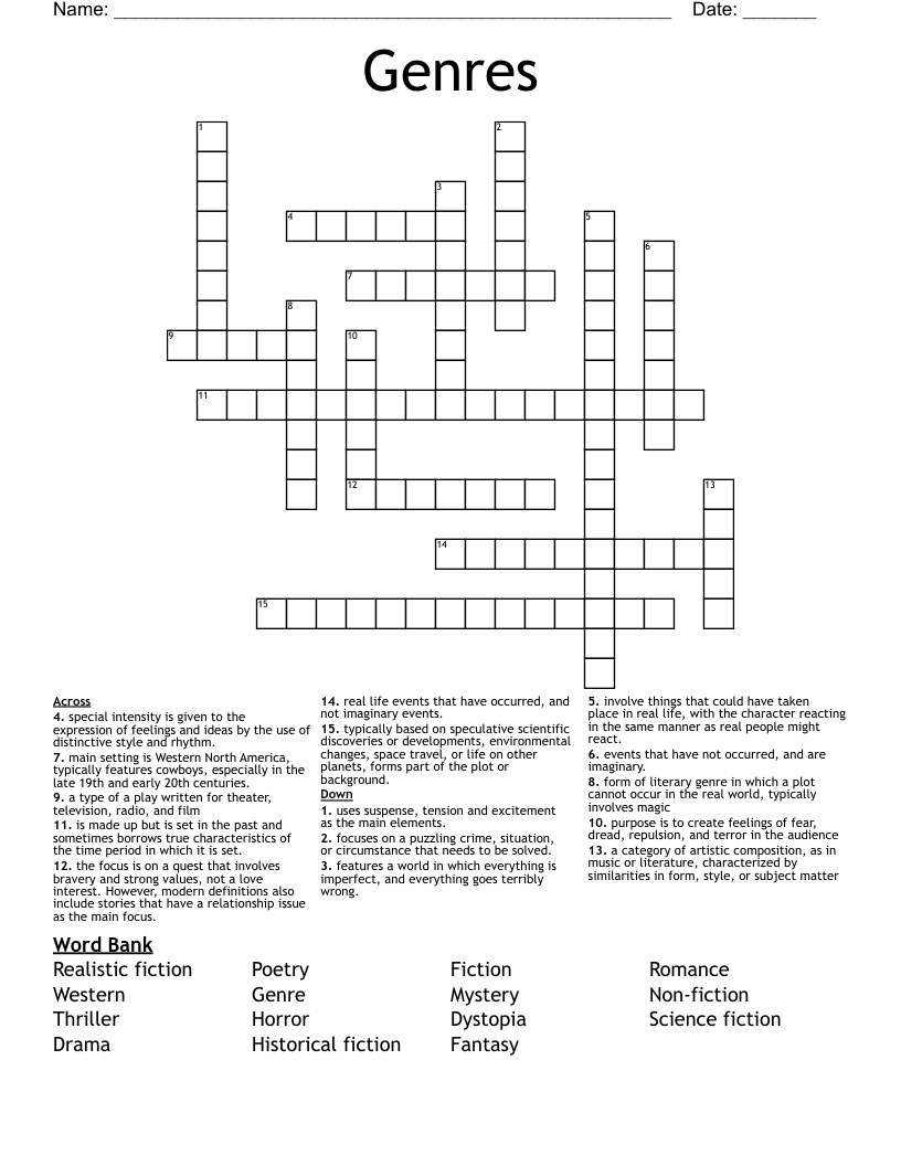 Genres Crossword