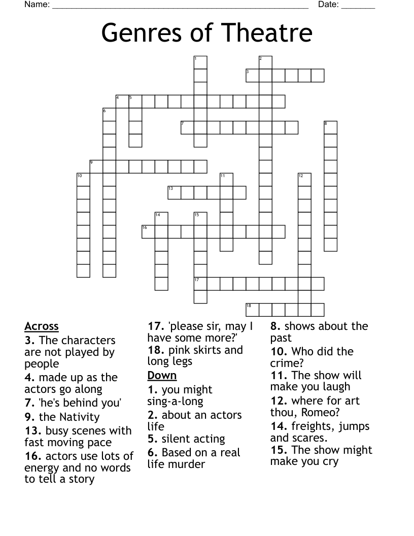Genres of Theatre  Crossword