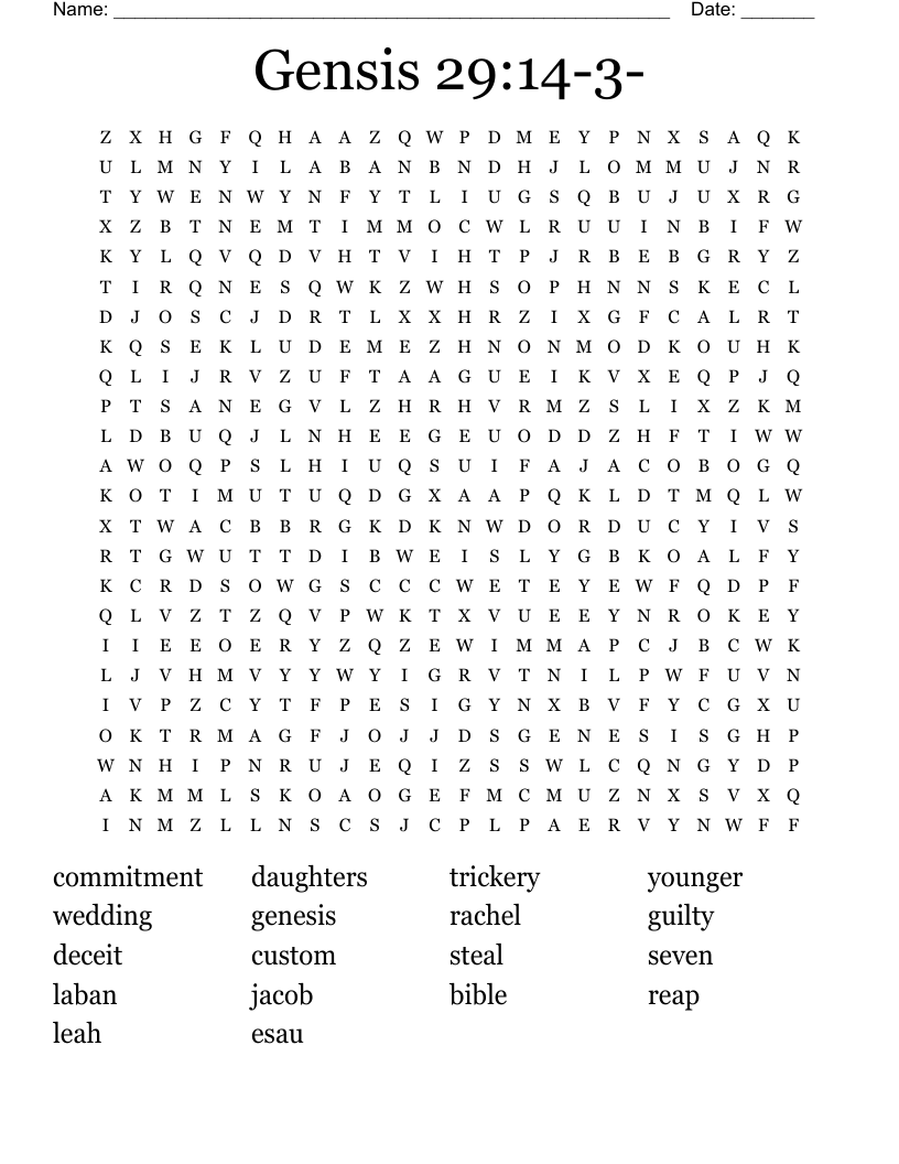 Gensis 29:14-3- Word Search