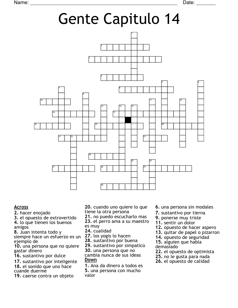 Gente Capitulo 14 Crossword