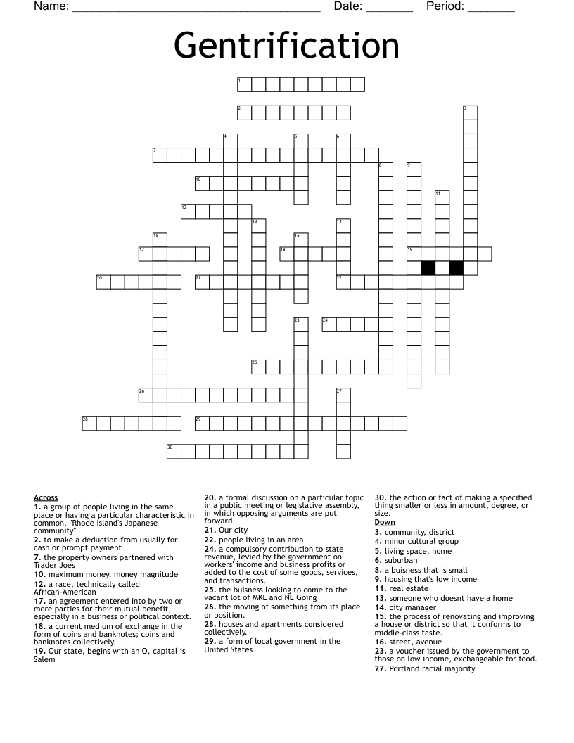 Gentrification Crossword