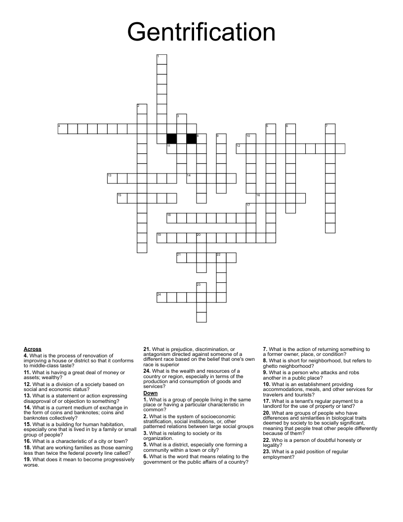 Gentrification Crossword