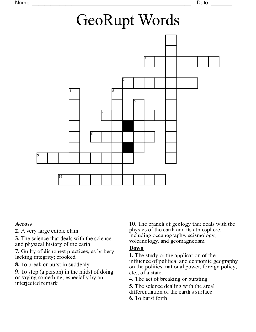 GeoRupt Words Crossword
