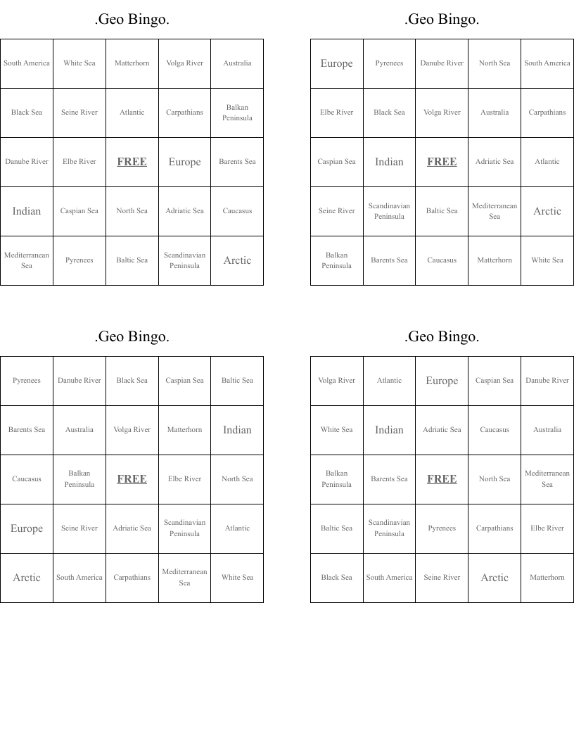 .Geo Bingo.