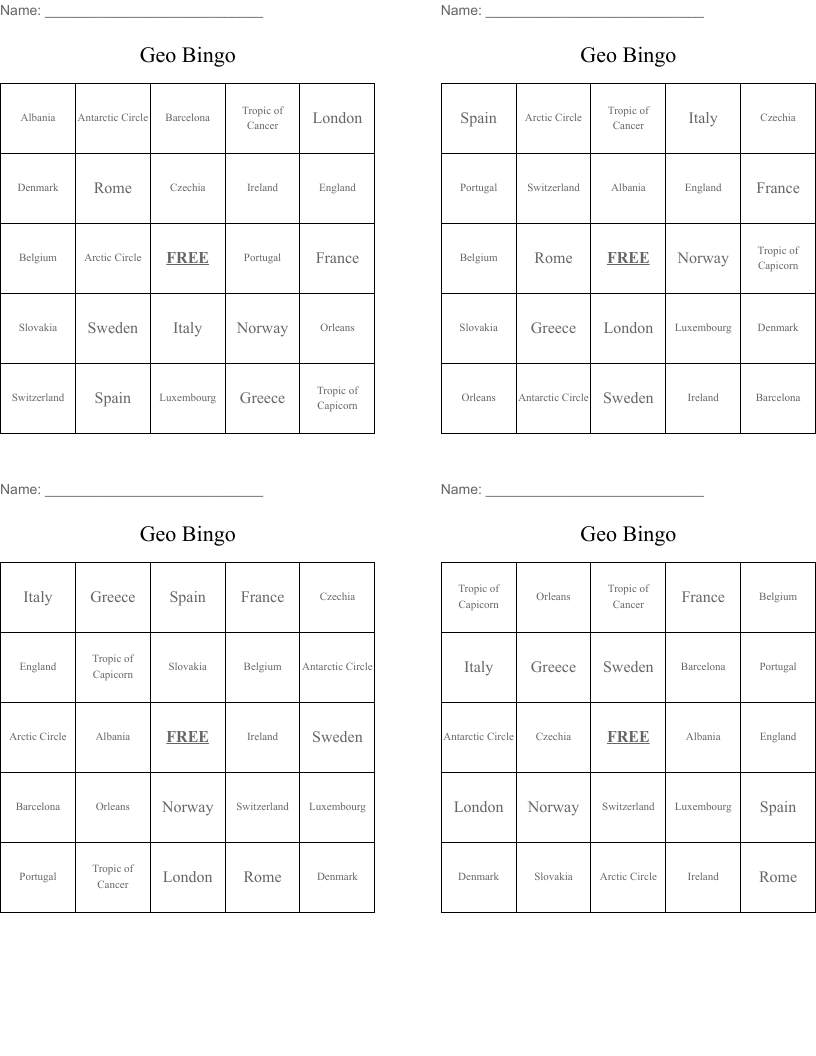 Geo Bingo