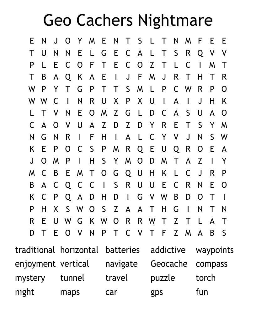 Geo Cachers Nightmare Word Search