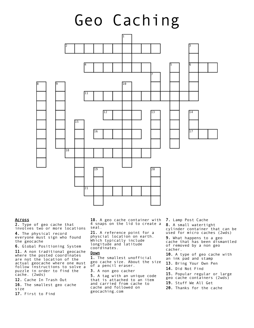 Geo Caching Crossword