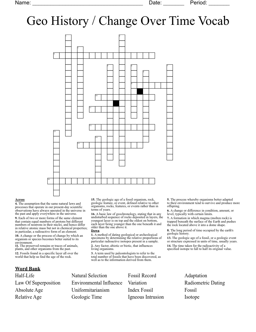 Geo History / Change Over Time Vocab Crossword