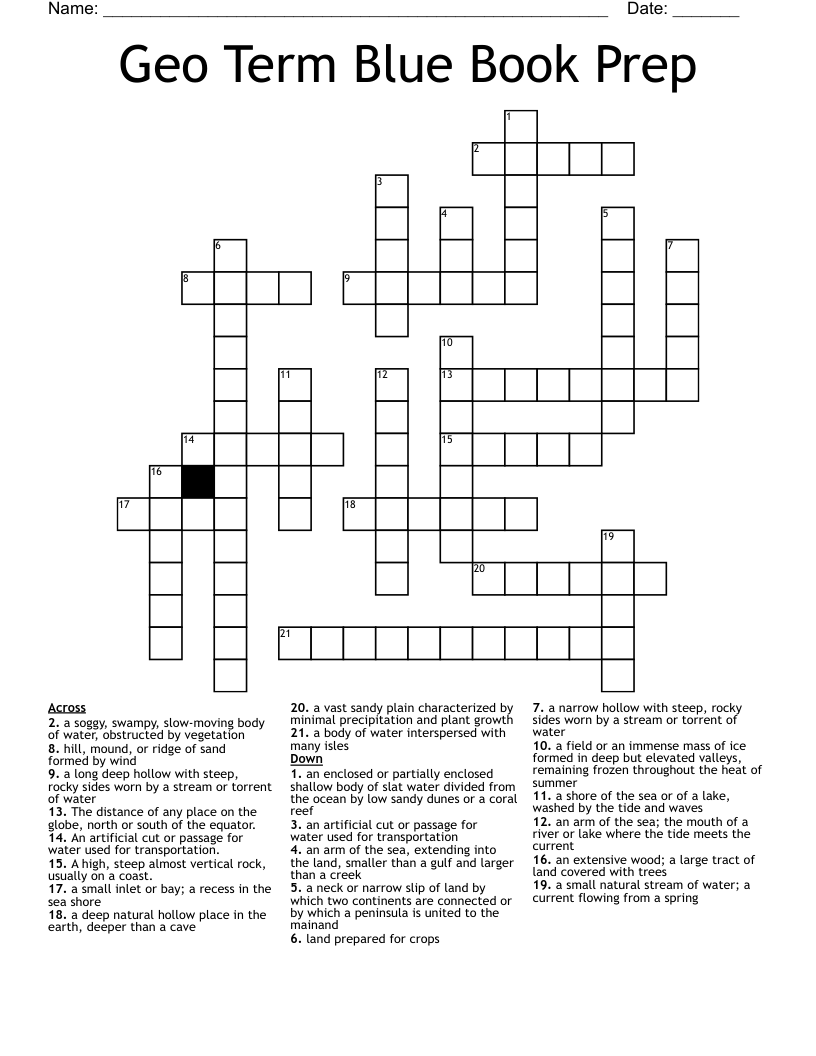Geo Term Blue Book Prep Crossword