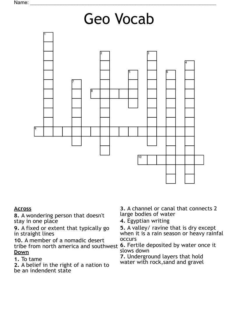 Geo Vocab Crossword