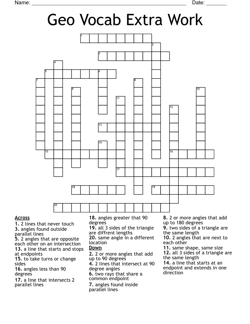 Geo Vocab Extra Work Crossword