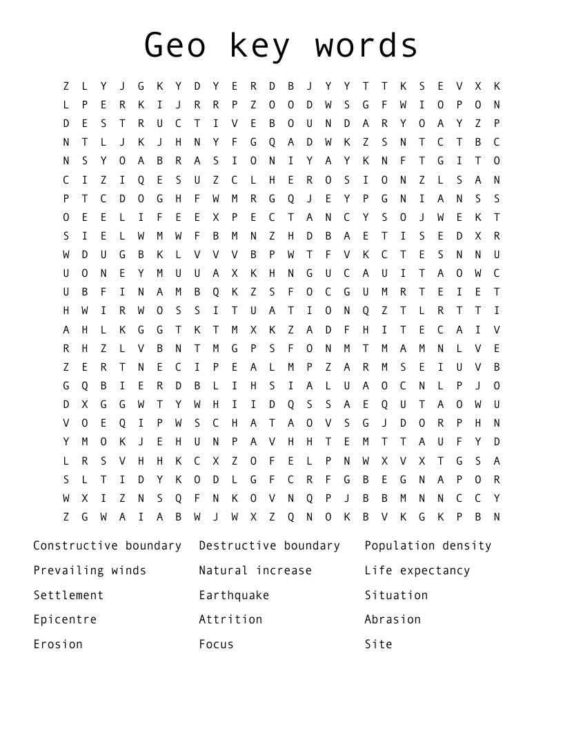 Geo key words  Word Search
