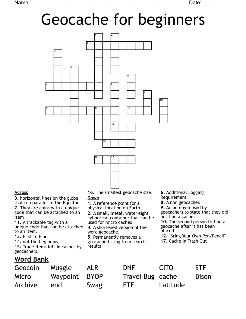 Geocache for beginners Crossword