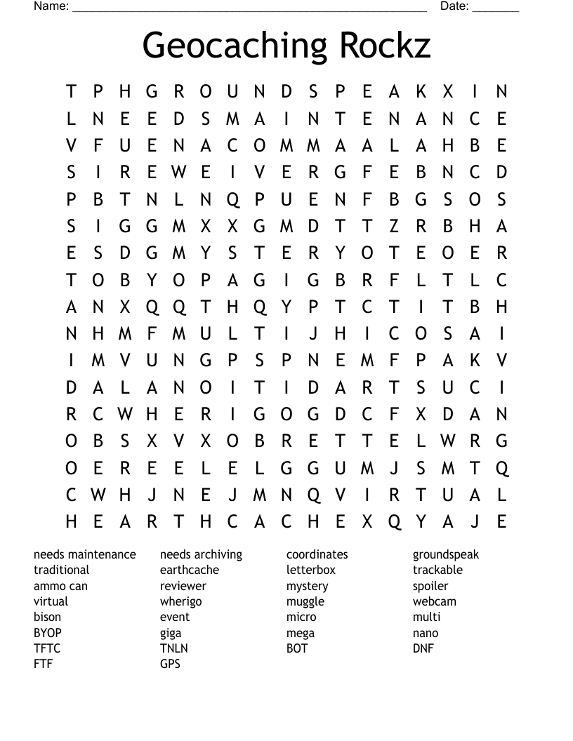 Geocaching Rockz Word Search