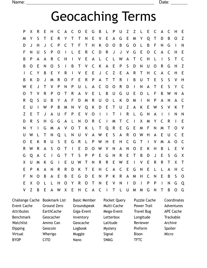 Geocaching Terms Word Search