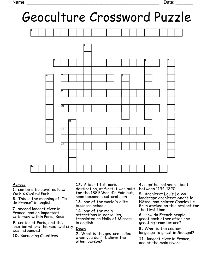 Geoculture Crossword Puzzle