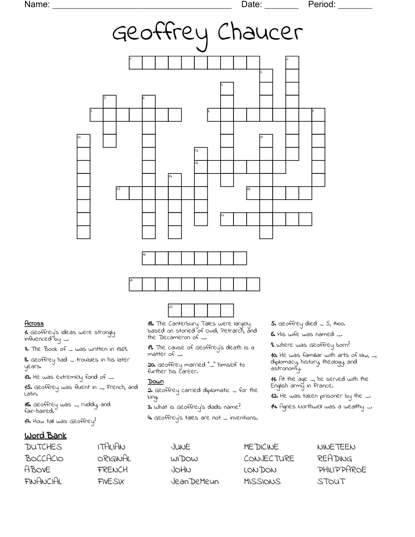Geoffrey Chaucer  Crossword