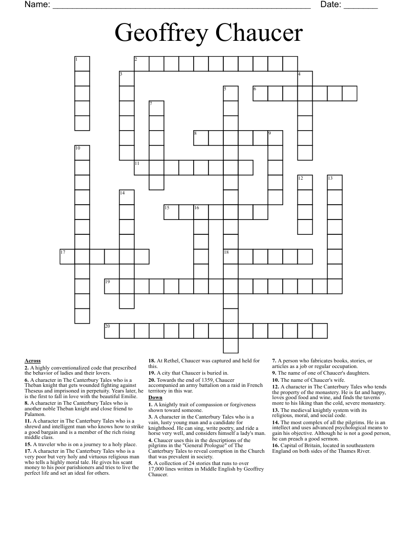Geoffrey Chaucer  Crossword