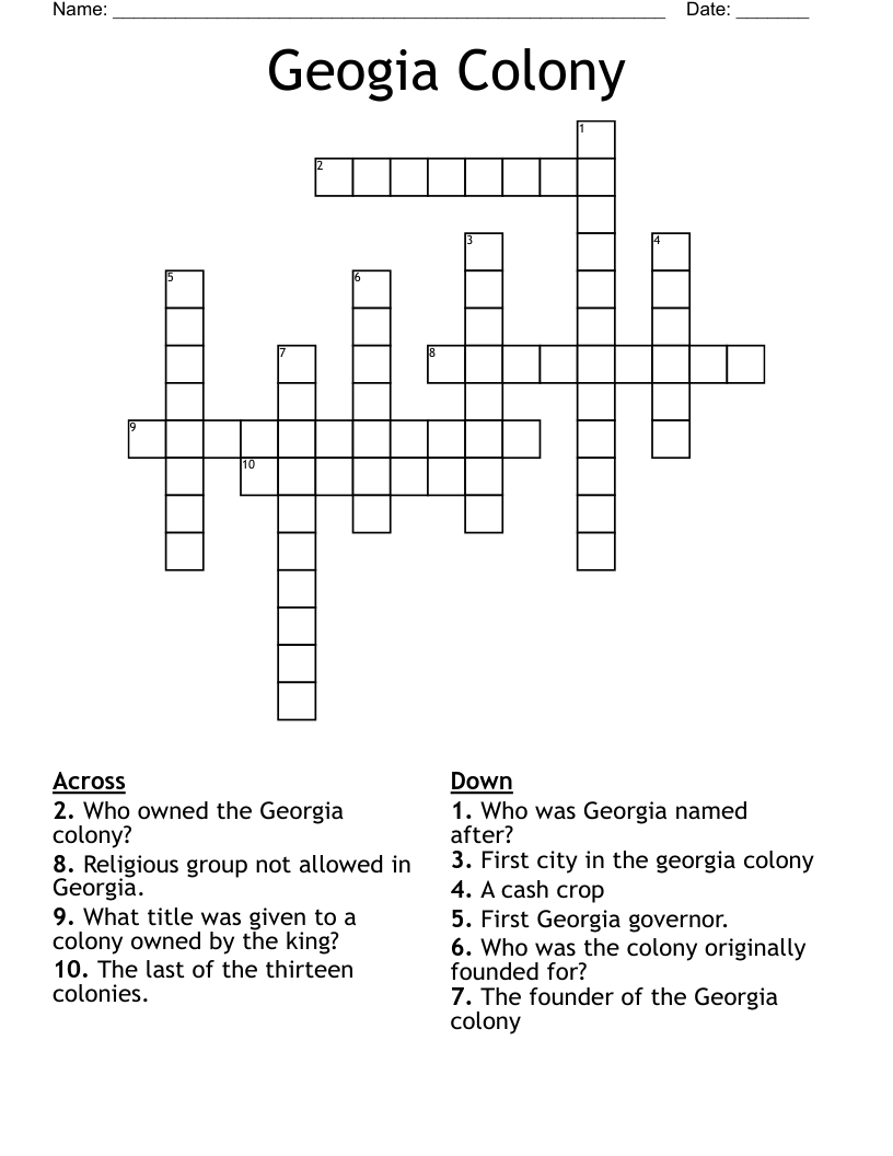 Geogia Colony Crossword