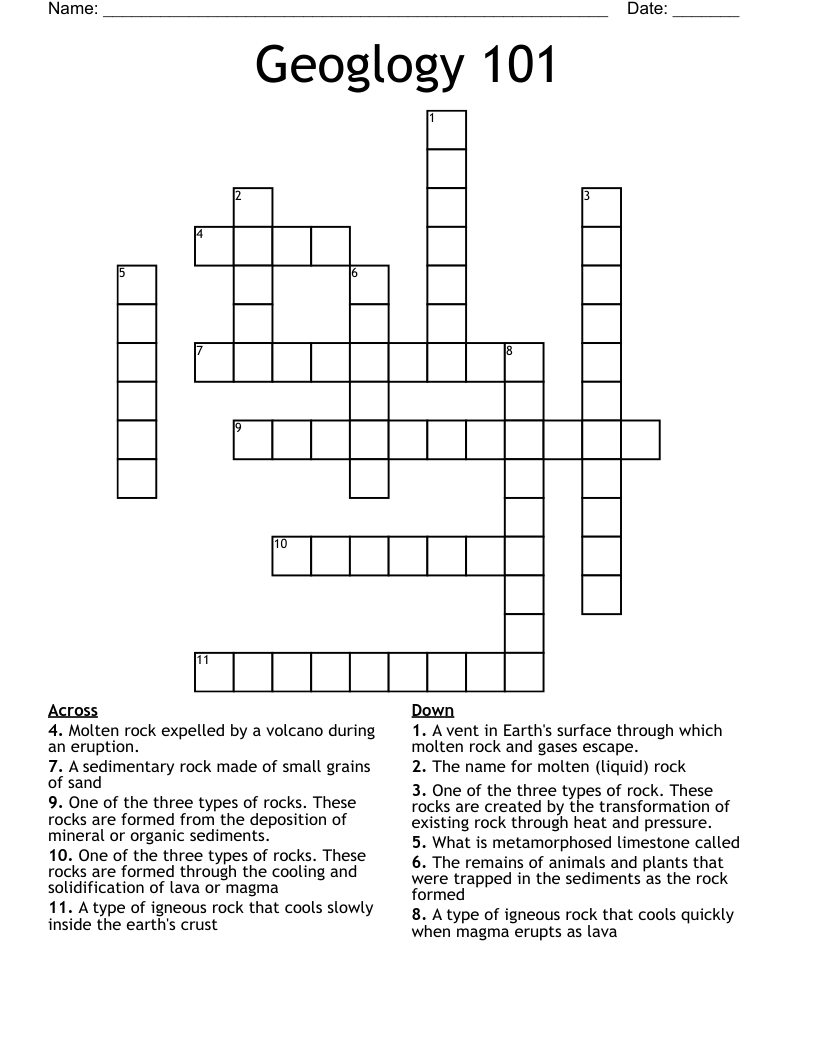 Geoglogy 101 Crossword