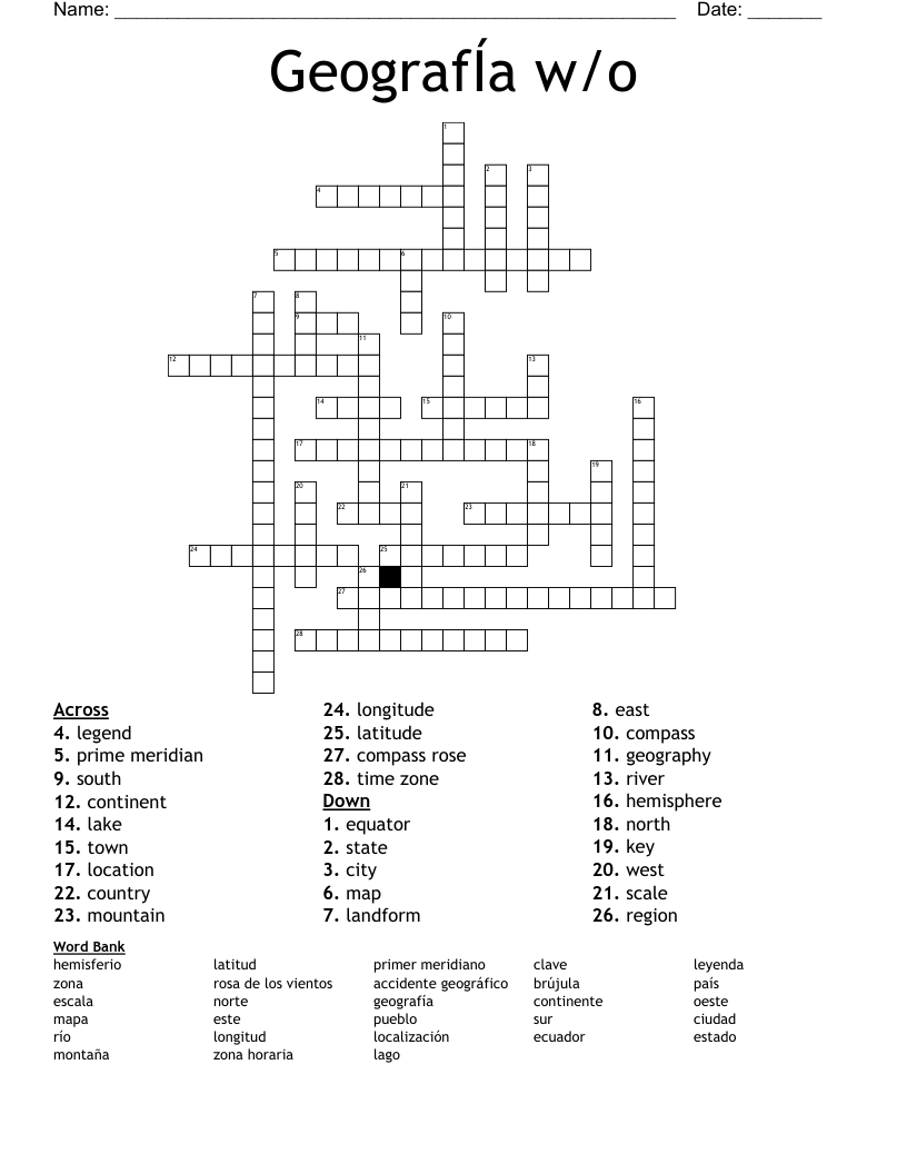GeografÍa w/o Crossword