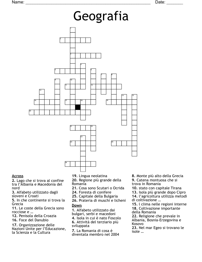 Geografia Crossword