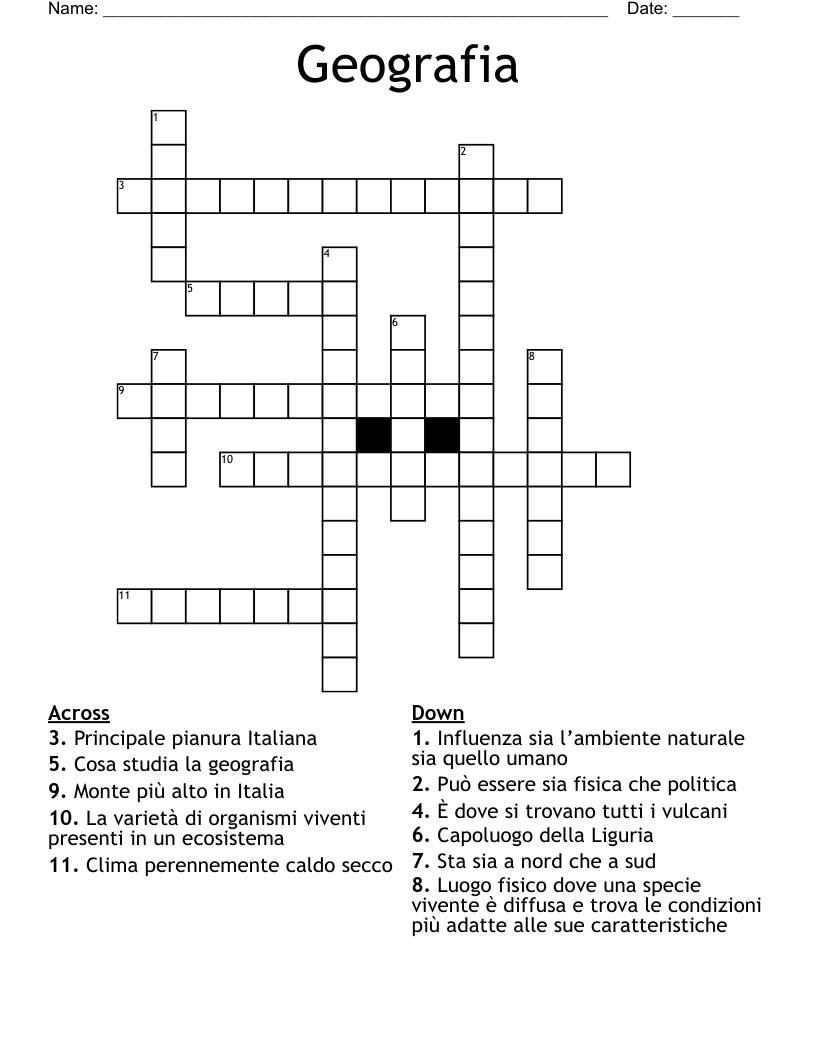 Geografia  Crossword