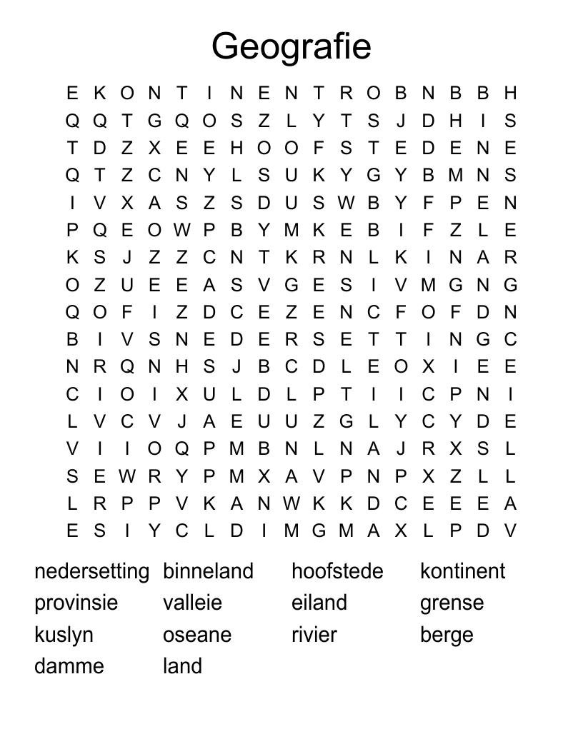 Geografie Word Search