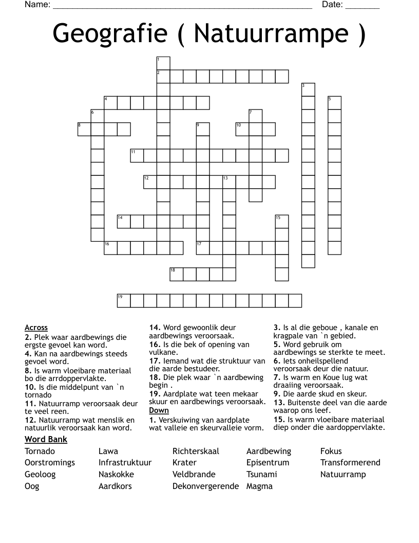 Geografie ( Natuurrampe ) Crossword