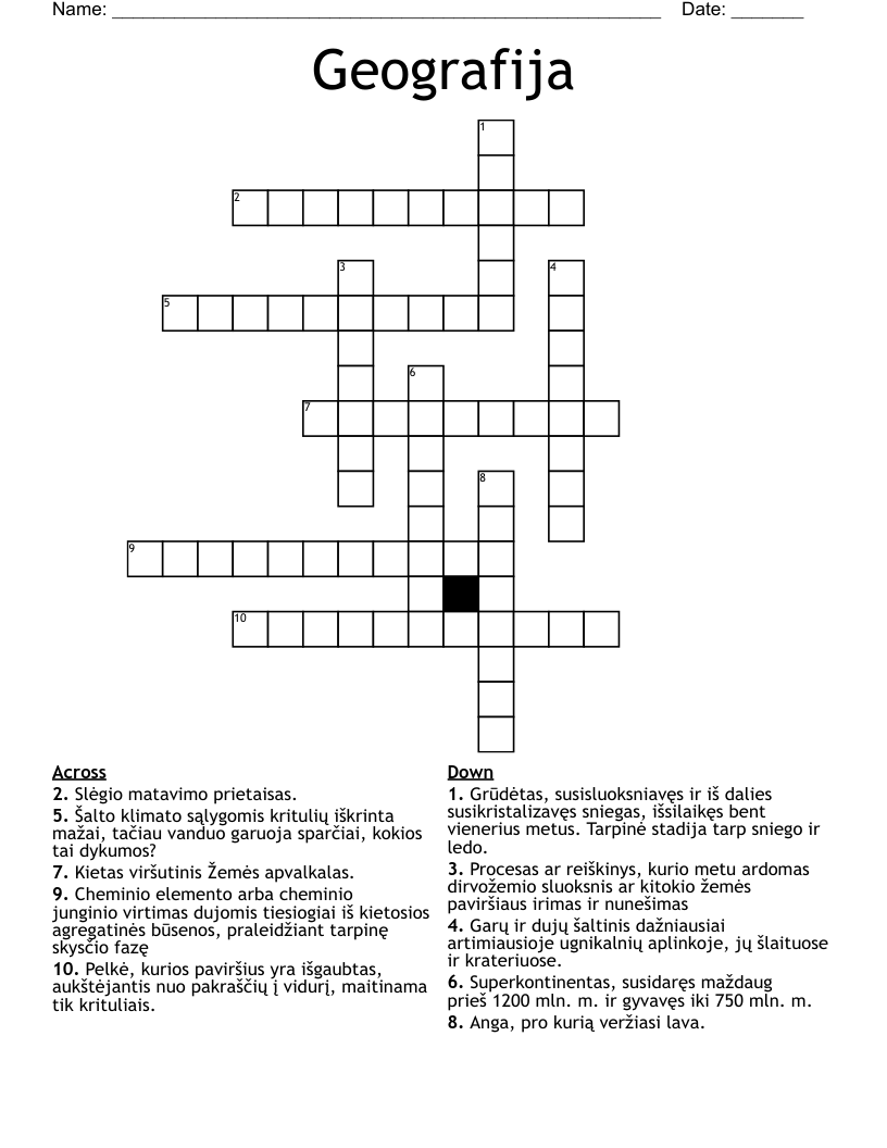 Geografija Crossword