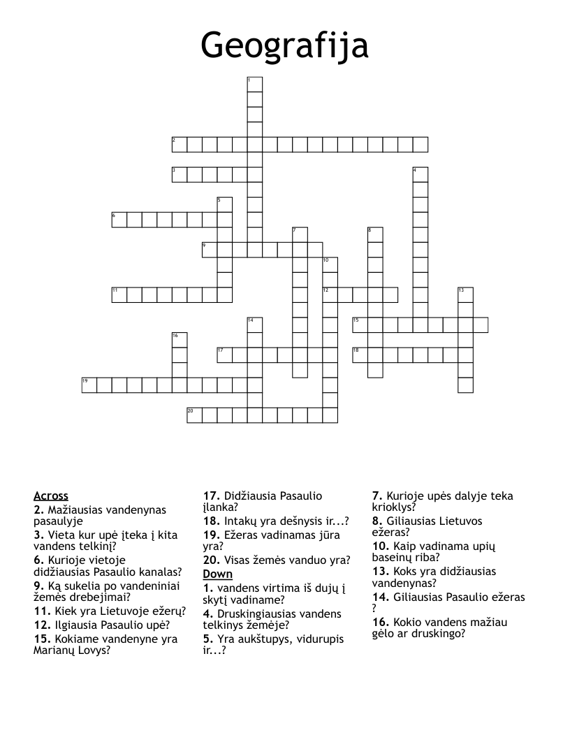 Geografija Crossword